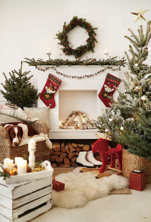 White Fireplace Christmas Photo Booth Prop Backdrop