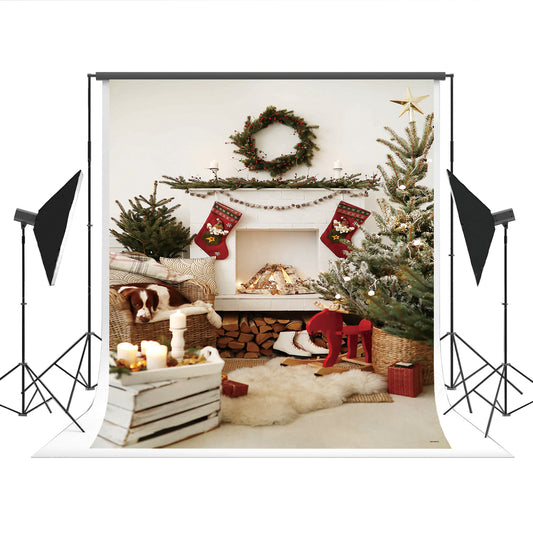 White Fireplace Christmas Photo Booth Prop Backdrop