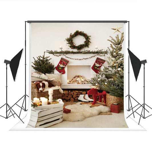 White Fireplace Christmas Photo Booth Prop Backdrop