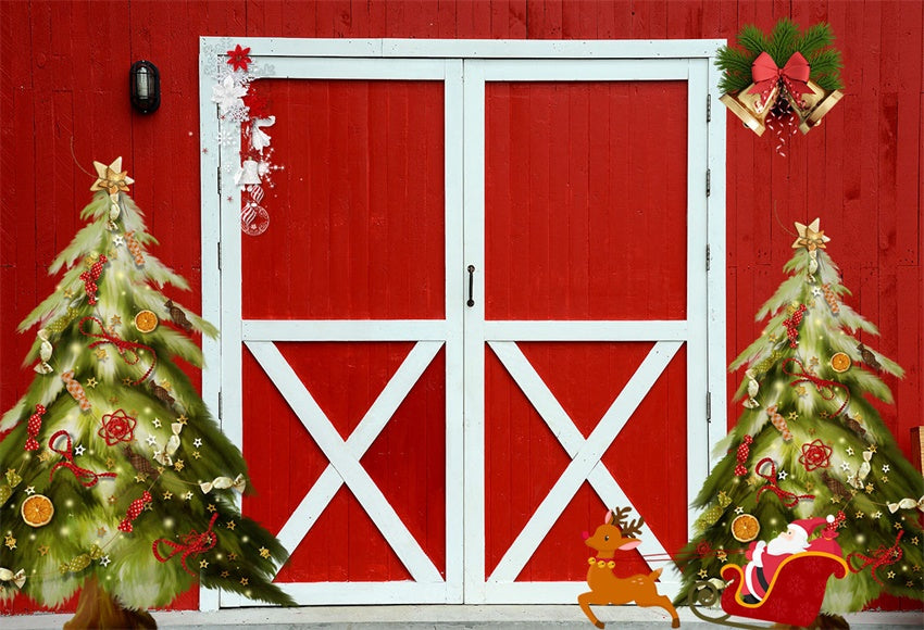 Christmas Bell Red Barn Photography Backdrop for Studio