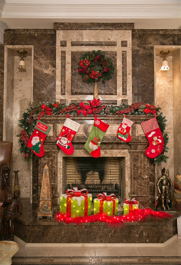 Christmas Fireplace Socks Photo Backdrops for Studio
