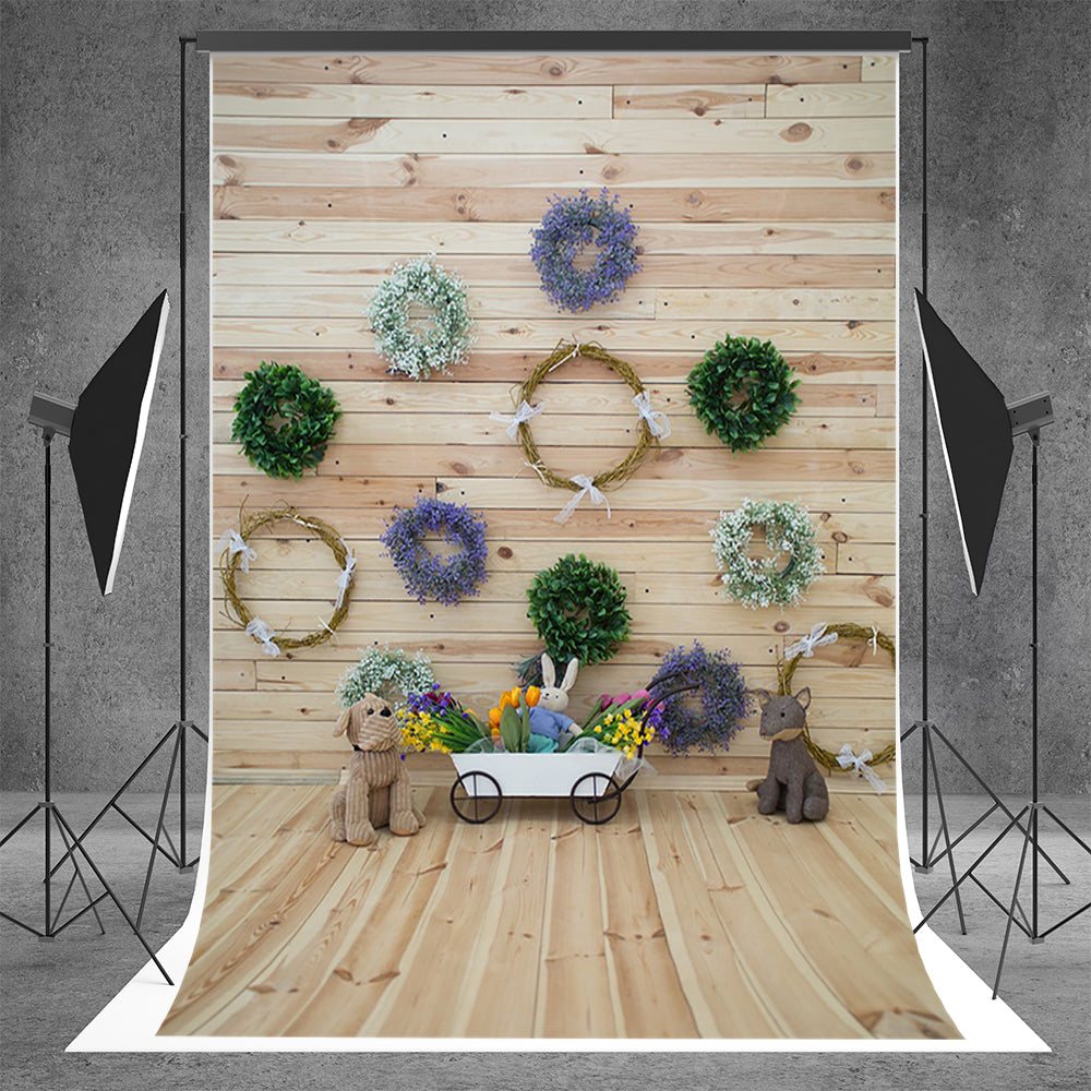 Spring Wooden Wreath Photography Backdrops for Pictures