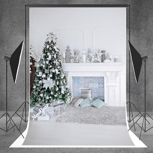 Christmas White Fireplace Sliver Decor Backdrop