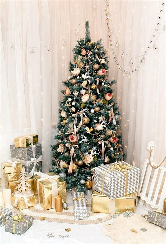 Gold Gift Christmas Tree Glitter Backdrops for Party