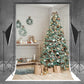 Golden Bell Christmas Tree Wreath Wood Floor Backdrops