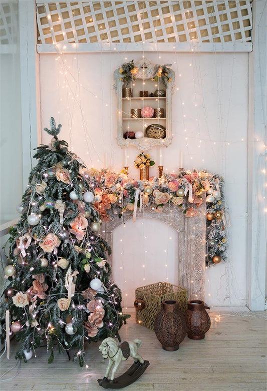 Flower Fireplace Christmas Backdrops for Studio