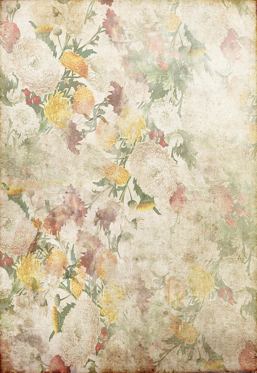Yellow Red White Flowers Vintage Floral Backdrop for Studio