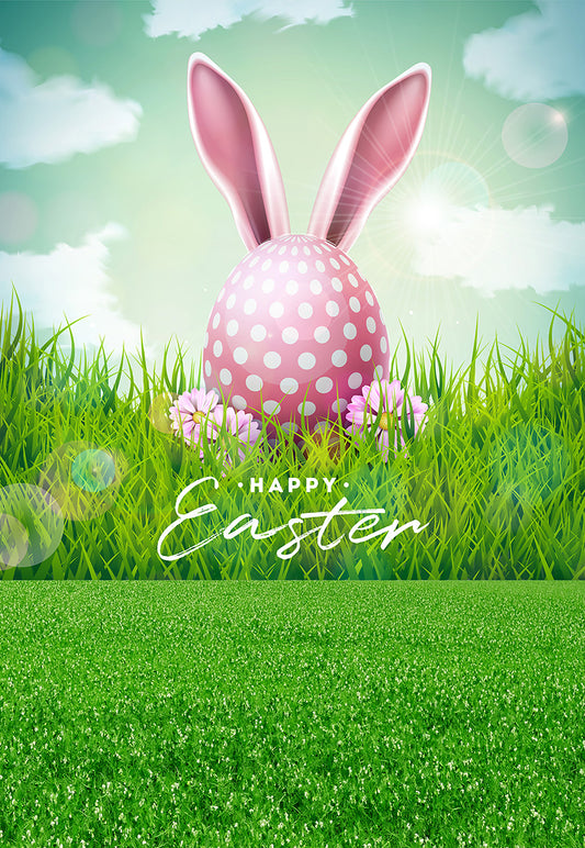 Green Grass Floor Happy Easter Pink Polka Eggs for Spring