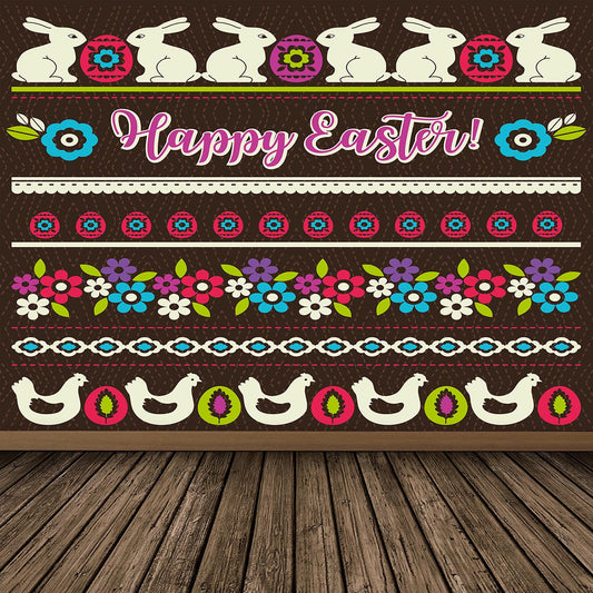 Cartoon Dark Happy Easter Wooden Floor Backdrops for Picture