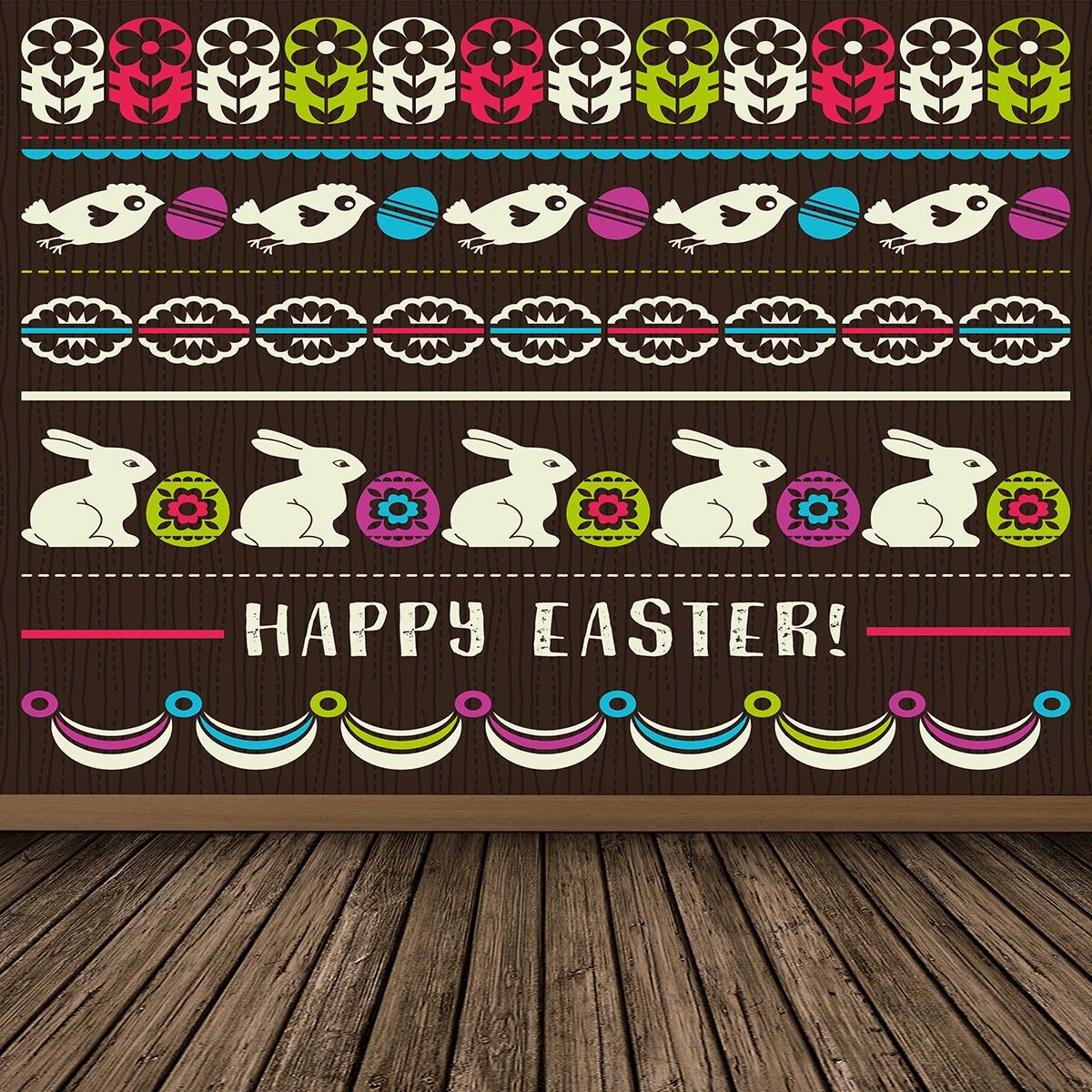 Brown Wall Rabbit Happy Easter Wood Floor Backdrop for Studio