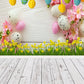 Happy Easter Colorful Eggs Flowers White Wood Floor Backdrops