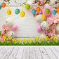 Happy Easter Colorful Eggs Flowers White Wood Floor Backdrops