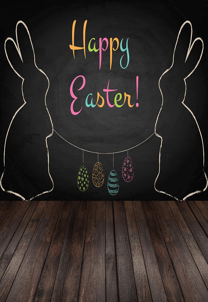 Happy Easter Blackboard Brown Wood Floor Backdrop Prop