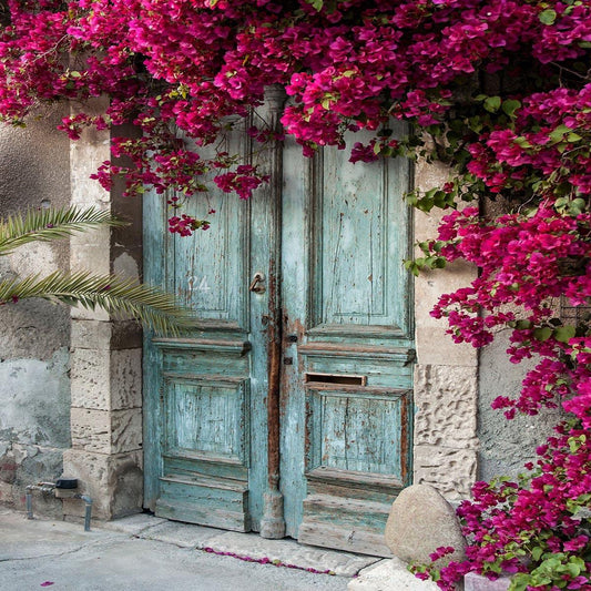 Vintage Wood Door Pink Flowers Spring Wedding Backdrops Photography Backdrops