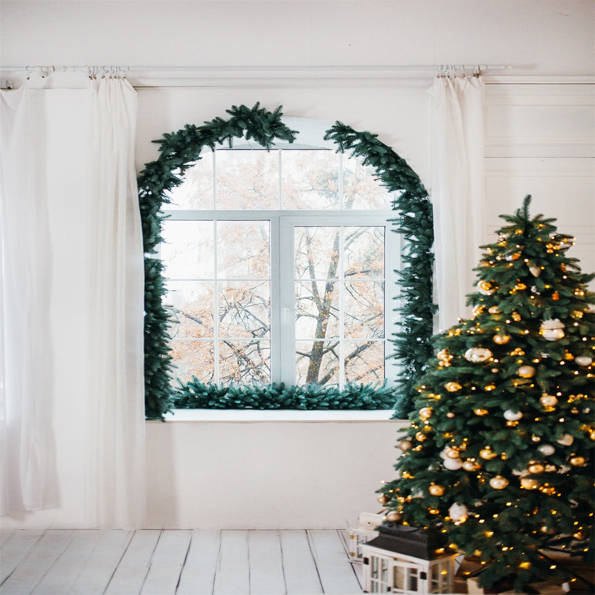Christmas Tree Window Photo Backdrop for Studio