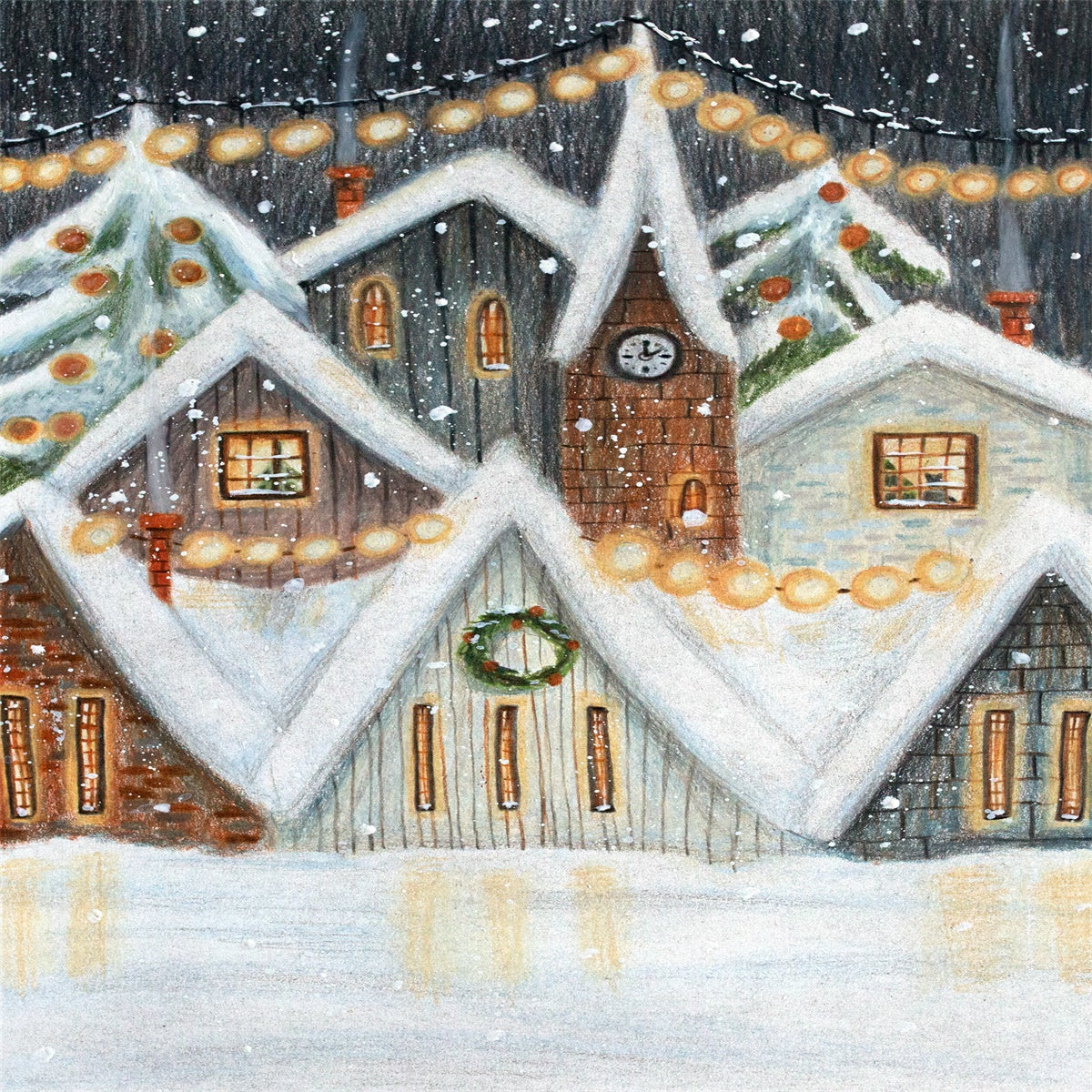 Winter Christmas Snow House Photography Backdrops
