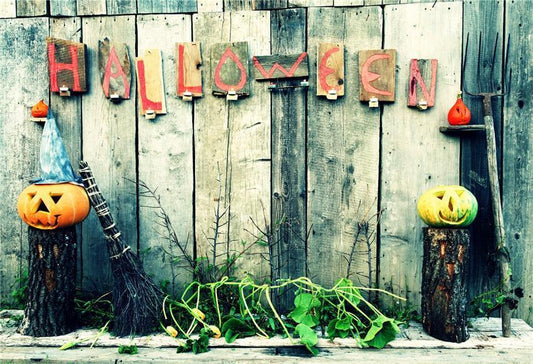 Wood Wall Pumpkin Halloween Backdrop