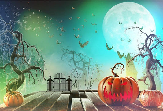 Bats Big Moon Halloween Photo Backdrops