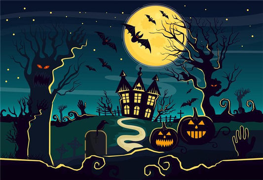 Ghost Tree Bats Halloween Backdrops