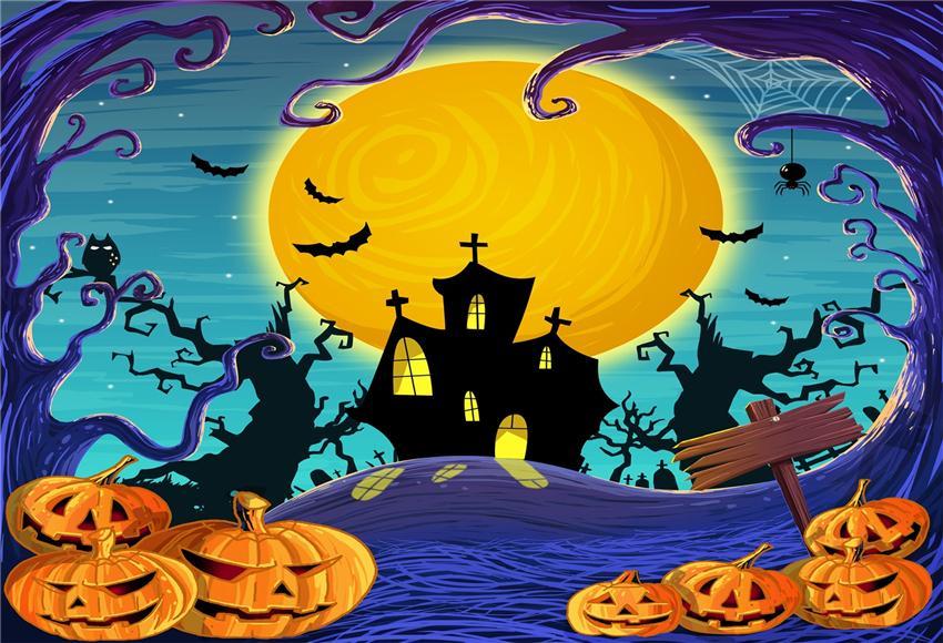 Wave Bright Moon Castle Halloween Backdrop for Party