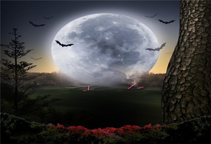 Big Moon Nature Halloween Photography Backdrop