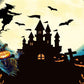 Bright Big Moon Witch Black Castle Halloween Backdrop