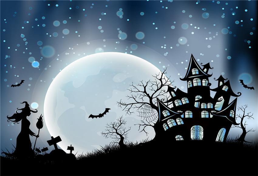 Bright Moon Witch Halloween Backdrops for Photography Prop