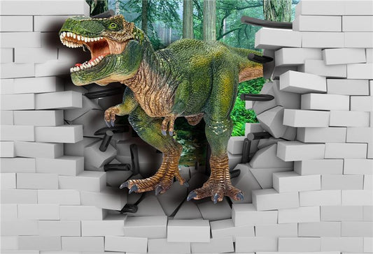 White Brick Wall Dinosaur Photography Backdrop for Party