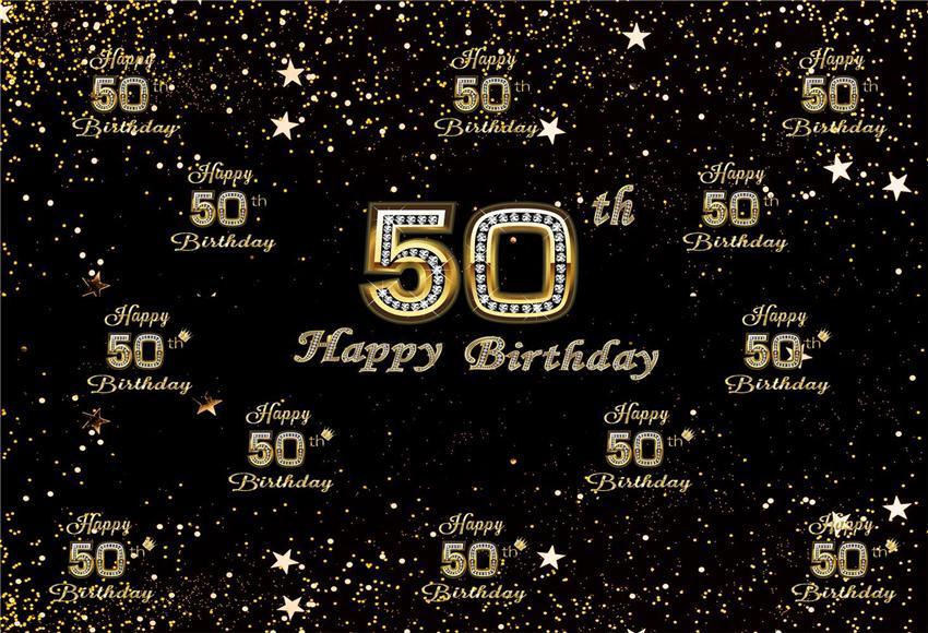 50th Diamond Happy Birthday Gold Star Backdrop for Party