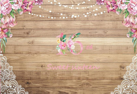 Sweet 16 Pink Flowers Wooden Wall Backdrop for Princess