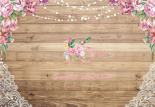 Sweet 16 Pink Flowers Wooden Wall Backdrop for Princess
