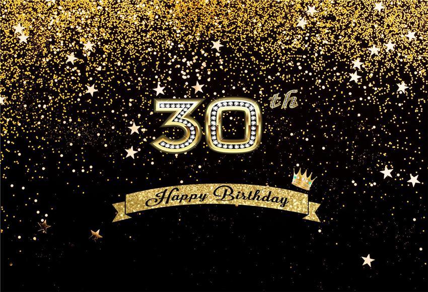 Happy Birthday 30th Gold Shiny Stars Table Banner Backdrops