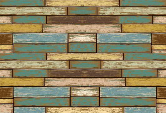 Vintage Blue Yellow Wooden Wall Photography Backdrops