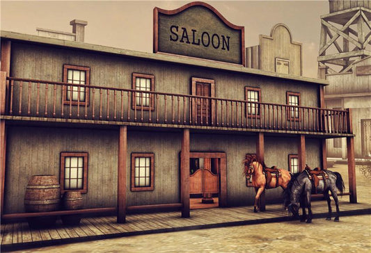 West Saloon Wooden House Retro Photography Backdrops