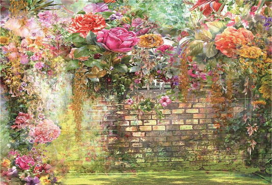 Floral Wall Vintage Brick Backdrop