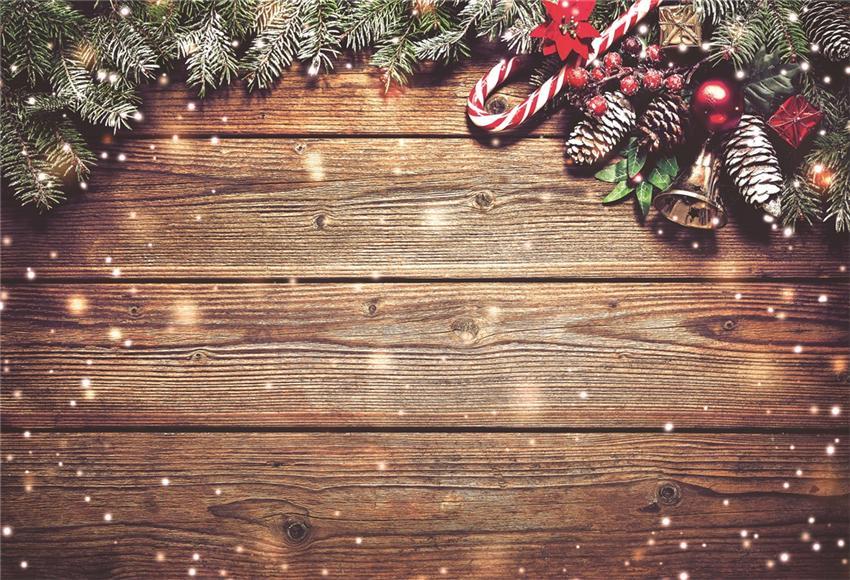 Brown Wood Wall Shiny Christmas Backdrops
