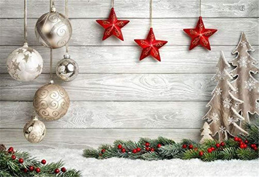 White Wood Wall Snow Sliver Bell Christmas Backdrop