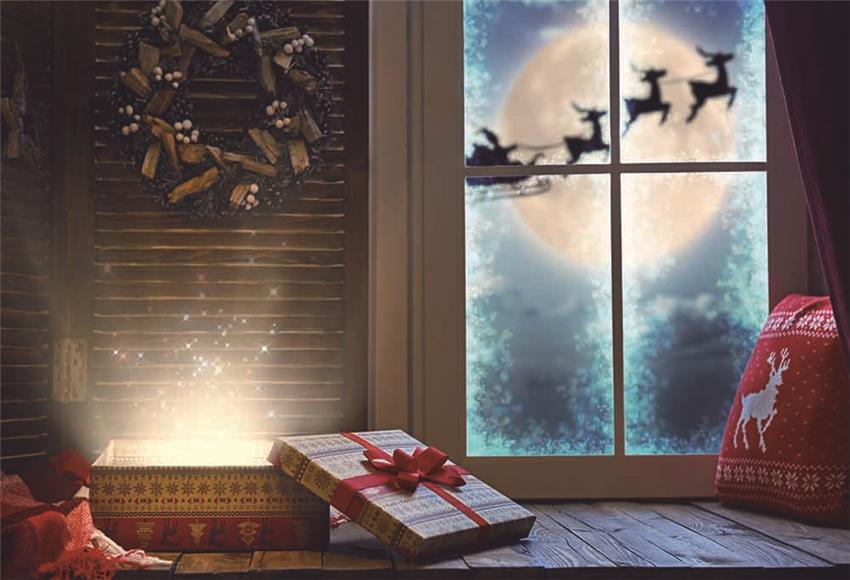 Window Christmas Elk Gift Photography Backdrops