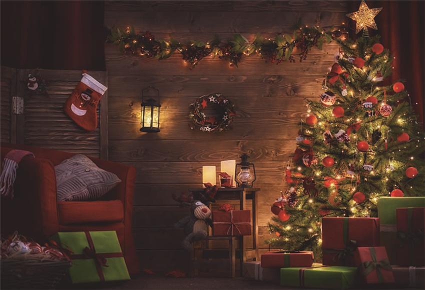 Bright Christmas Tree Wooden Backdrop