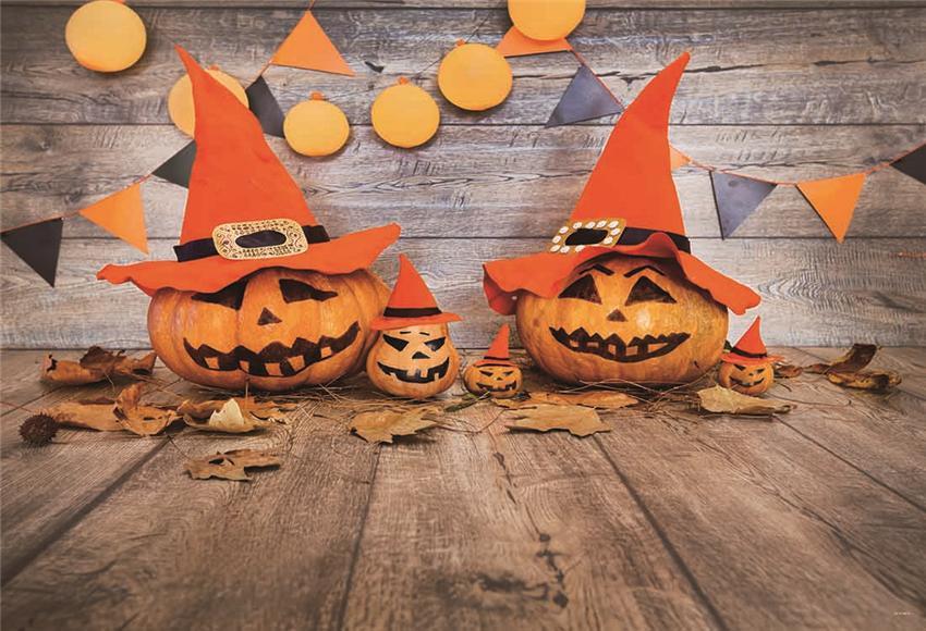 Wooden Halloween Pumpkin Flags Photo Backdrops