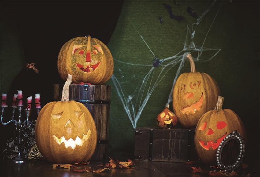 Pumpkin Light Halloween Spider Backdrop for Party