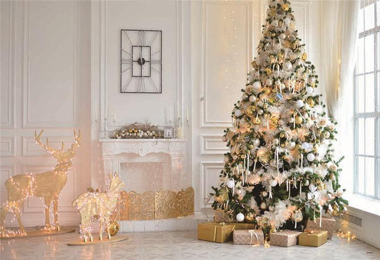 Christmas Tree Elk White Christmas Photo Backdrops