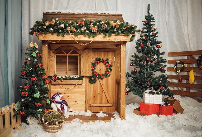 Wooden House Snow Christmas Photography Backdrops
