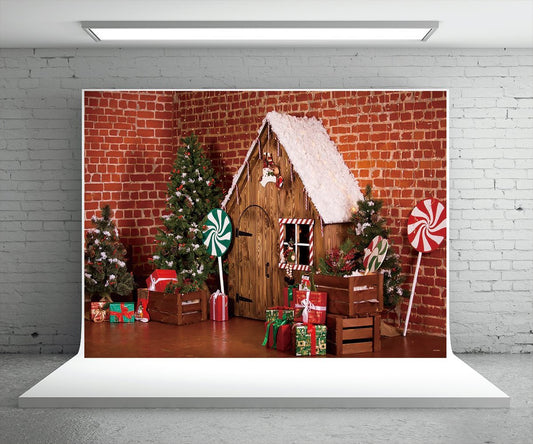 Brick Wall Christmas Lollipop Photo Studio Backdrops
