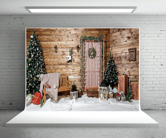 Brown Wood Christmas Photo Booth Prop Backdrops
