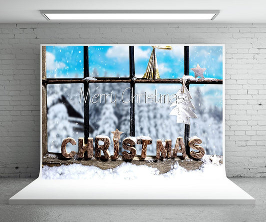 Merry Christmas Window Winter Backdrop for Picture