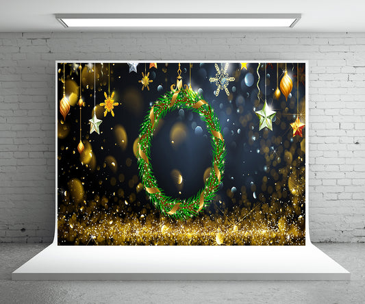 Glitter Wreath Christmas Stars Photo Backdrops