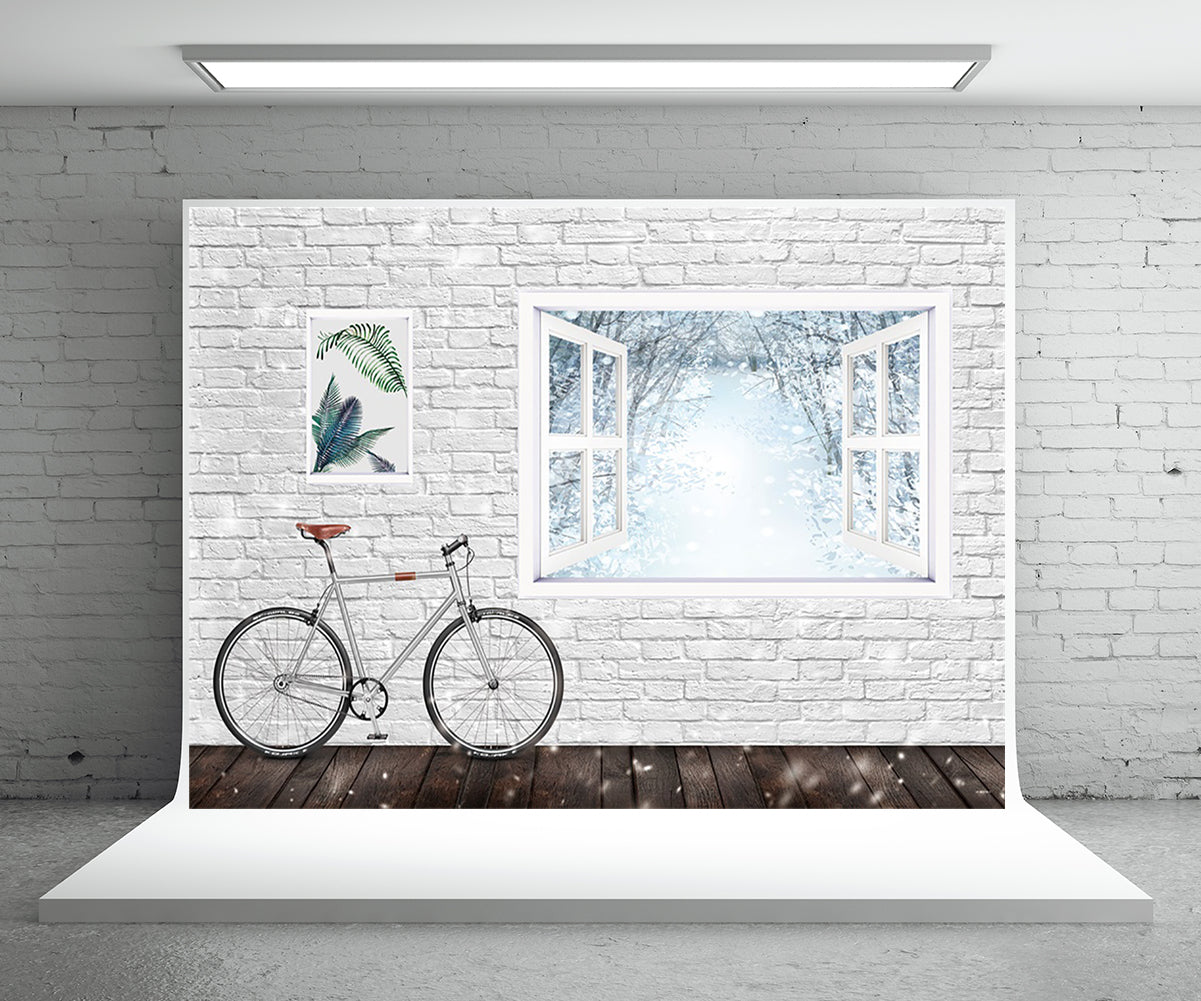 Winter Christmas White Brick Backdrop for Studio