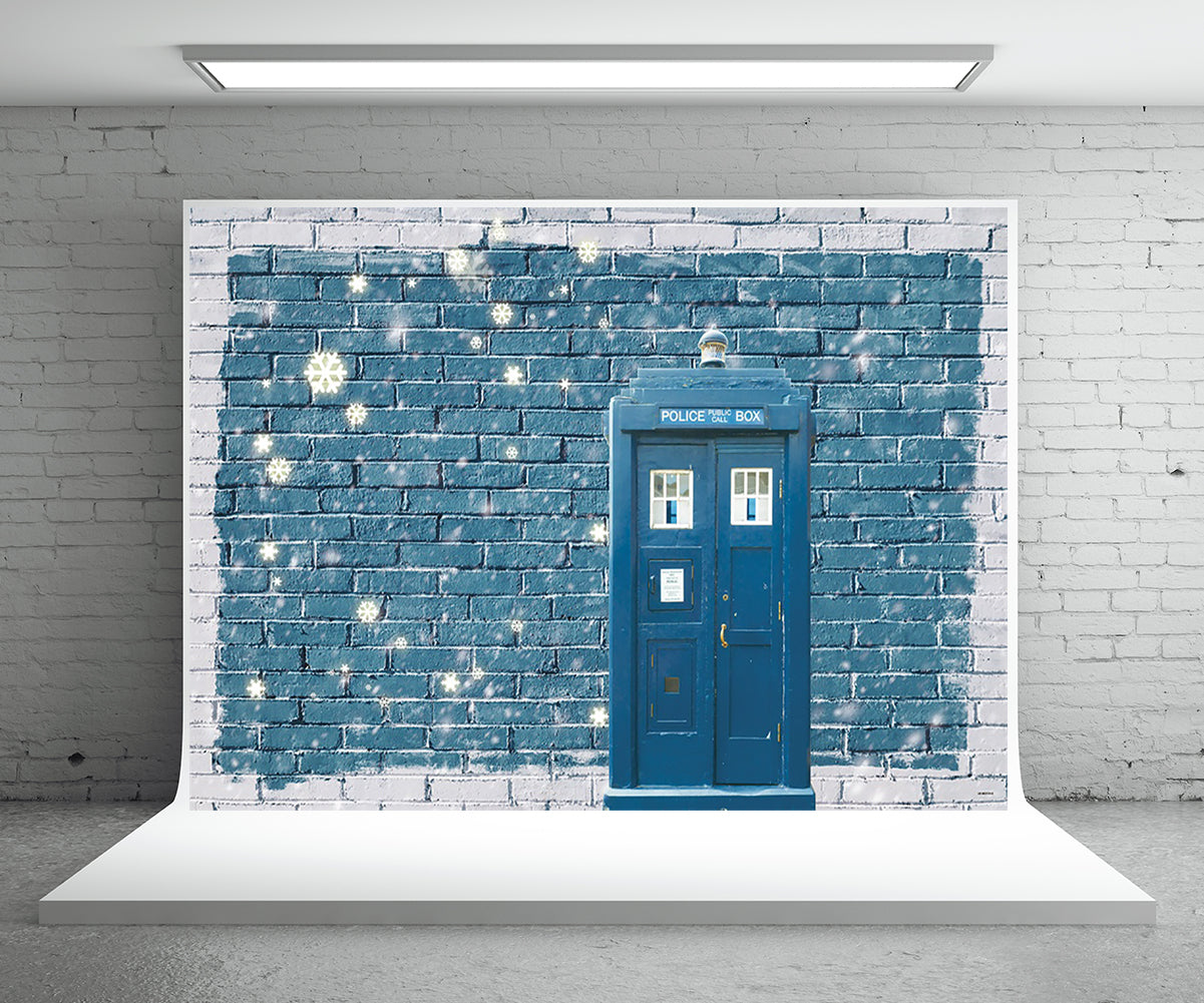 Winter Blue Brick Snow Backdrop for Photography Prop