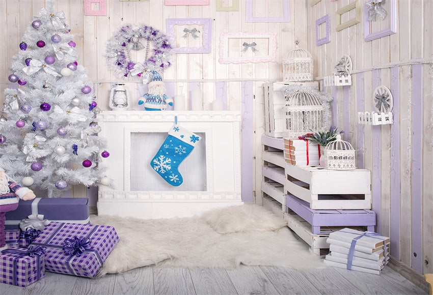 Lavender Wooden Christmas Photo Studio Backdrops